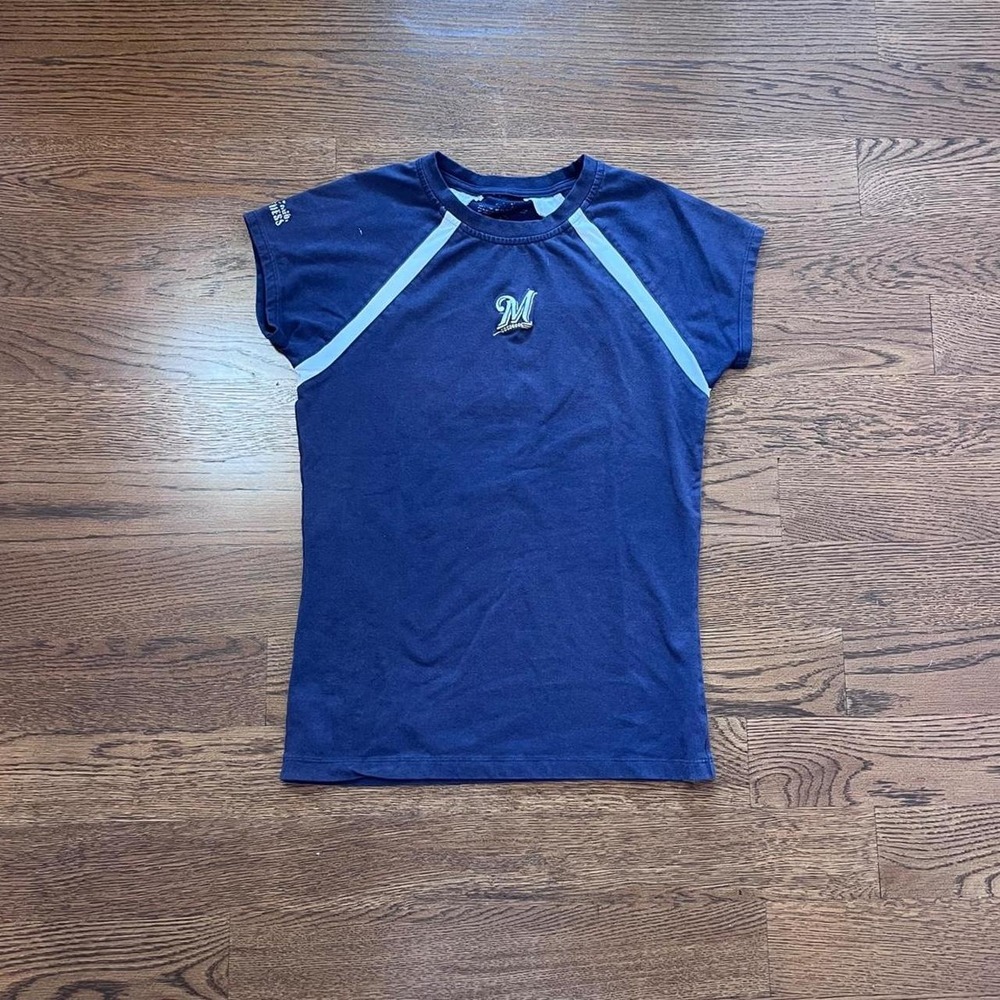 Y2K Vintage Milwaukee Brewers Navy Blue Baby Tee Small